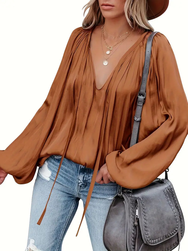 Chic Satin Blouse with Long Sleeves