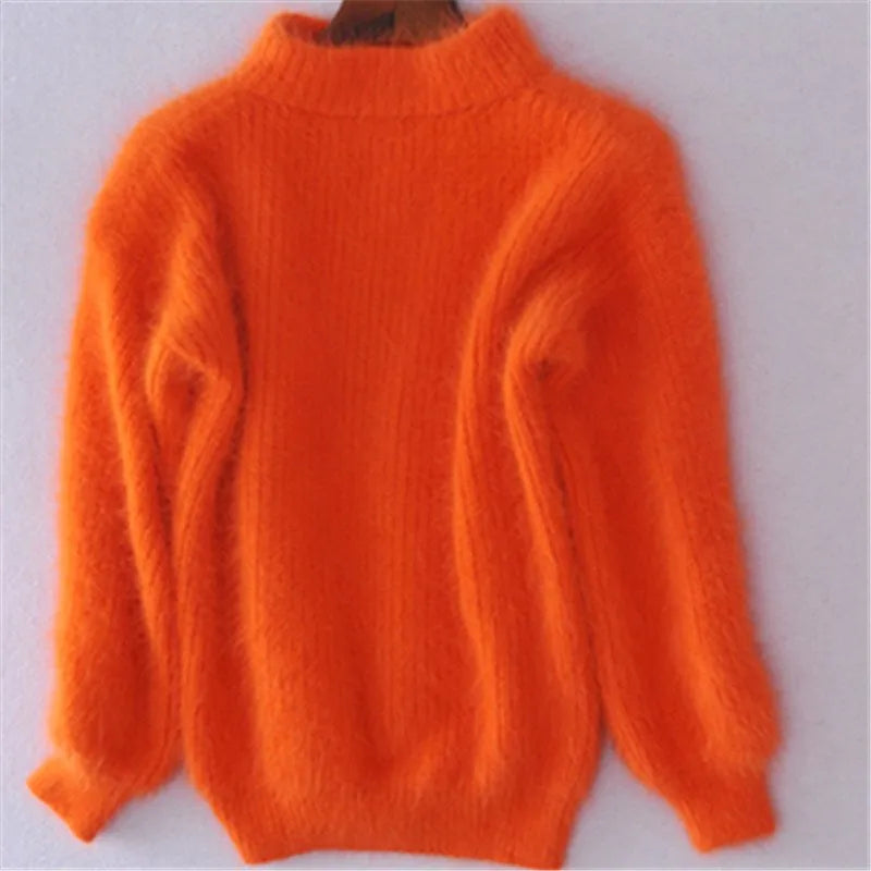 Women's fluffy turtleneck pullover sweater