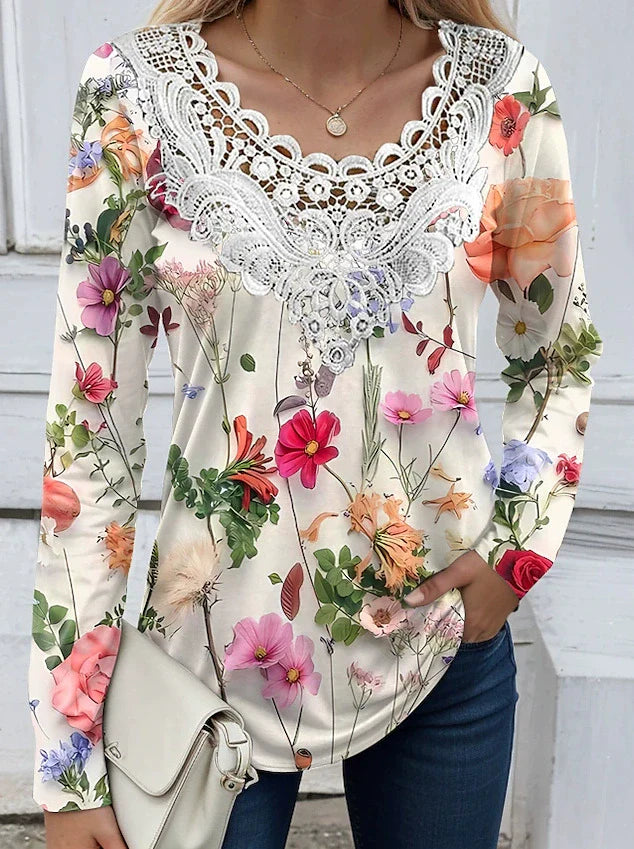 Gem - lace collar long sleeve blouse top
