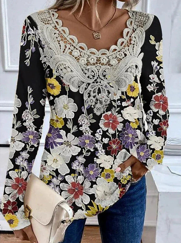 Gem - lace collar long sleeve blouse top