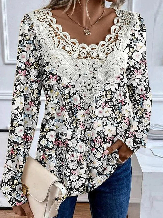 Gem - lace collar long sleeve blouse top