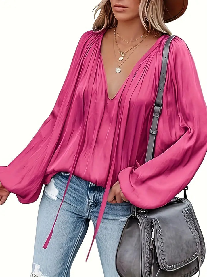 Chic Satin Blouse with Long Sleeves