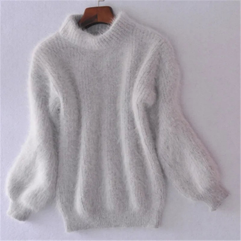 Women's fluffy turtleneck pullover sweater