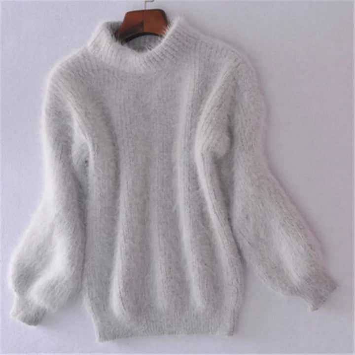 Women's fluffy turtleneck pullover sweater
