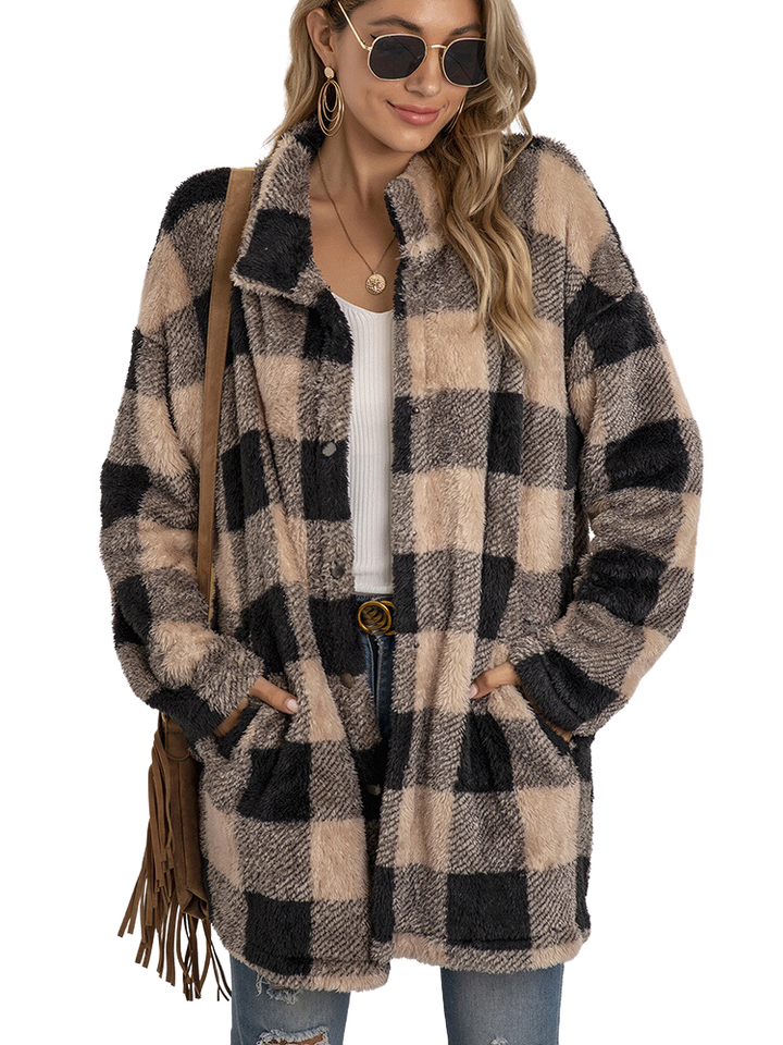 Women's plush plaid cardigan
