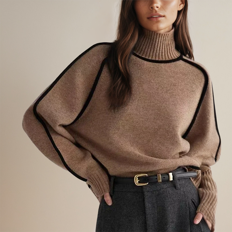 Women's turtleneck sweater with accent stitching