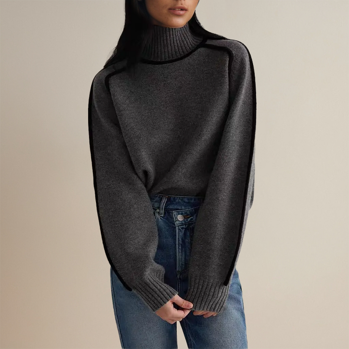 Women's turtleneck sweater with accent stitching