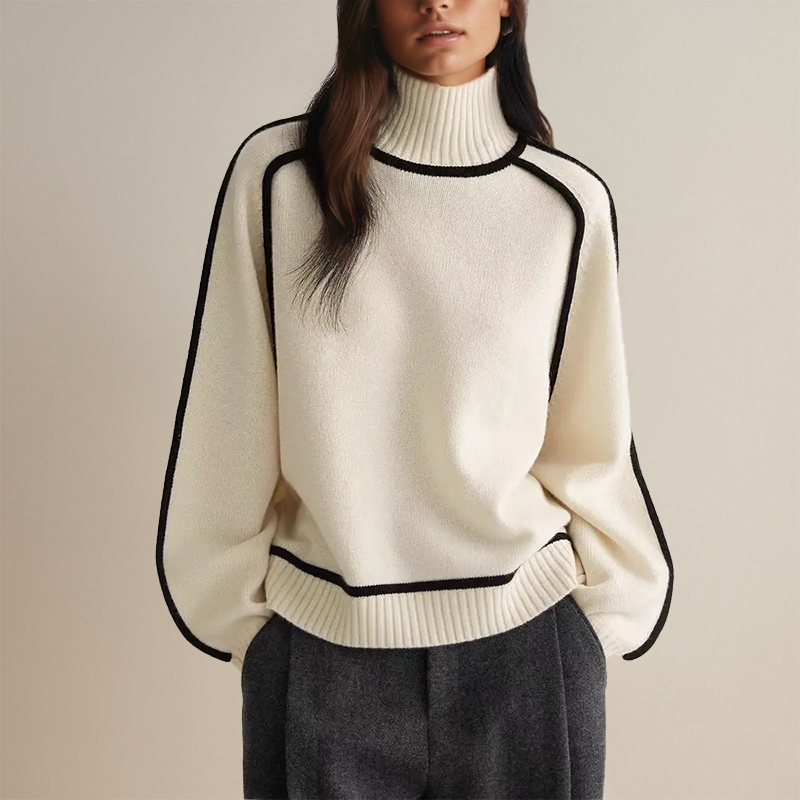 Women's turtleneck sweater with accent stitching