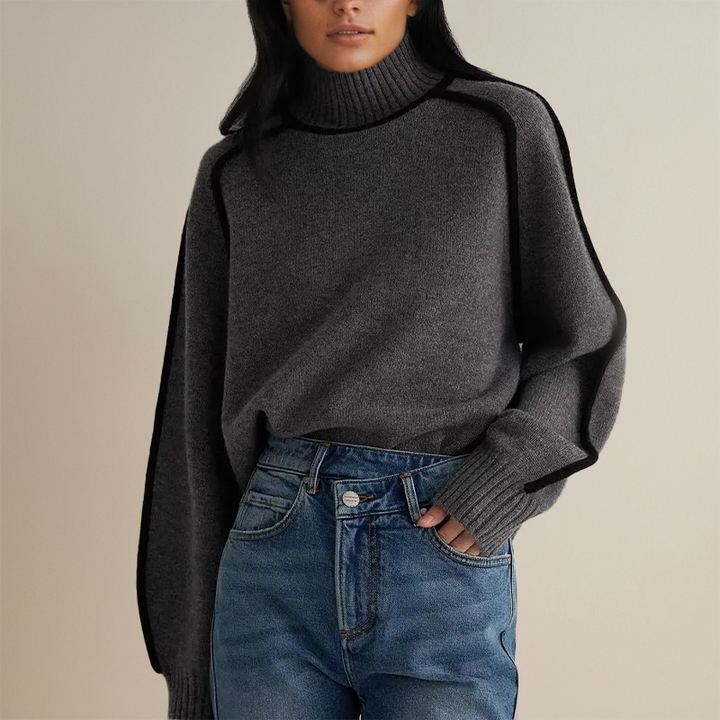 Women's turtleneck sweater with accent stitching