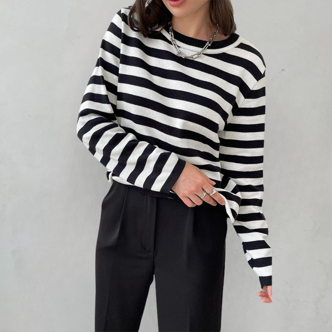 Women's striped crewneck long-sleeve top