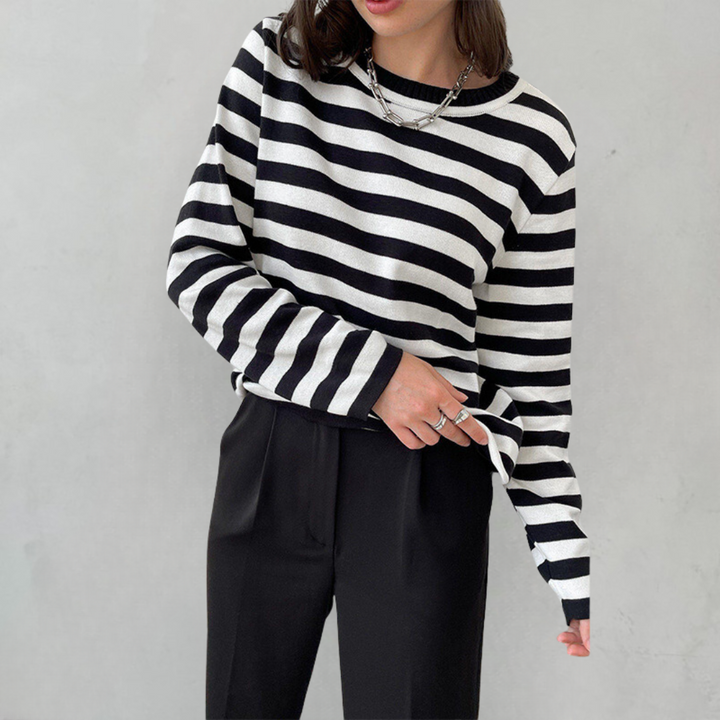 Women's striped crewneck long-sleeve top