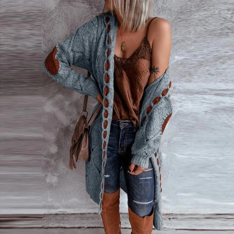 Women's open-knit hooded cardigan