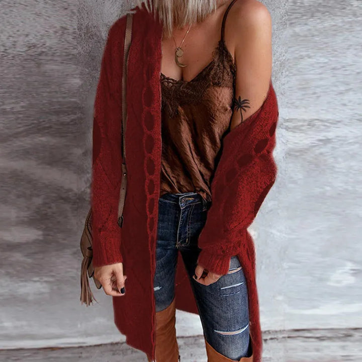 Women's open-knit hooded cardigan