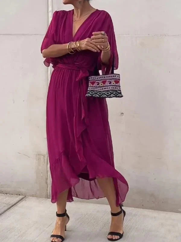 Elegant Silk V-Neck Dress for Women