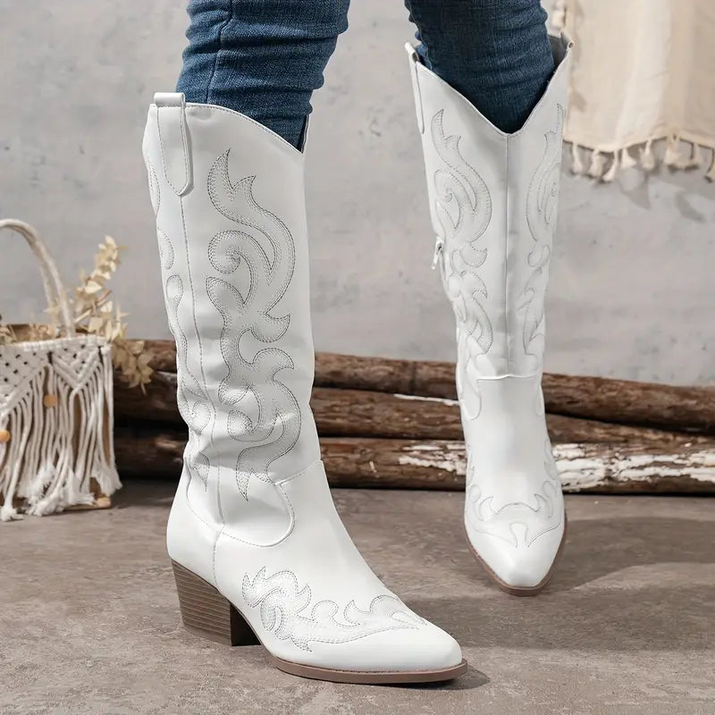 Stylish Chunky Heel Western Boots