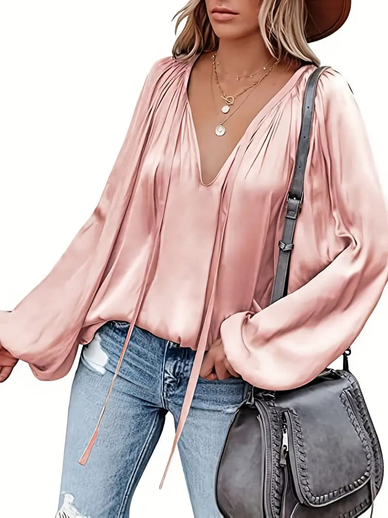 Chic Satin Blouse with Long Sleeves
