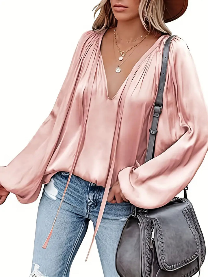 Chic Satin Blouse with Long Sleeves
