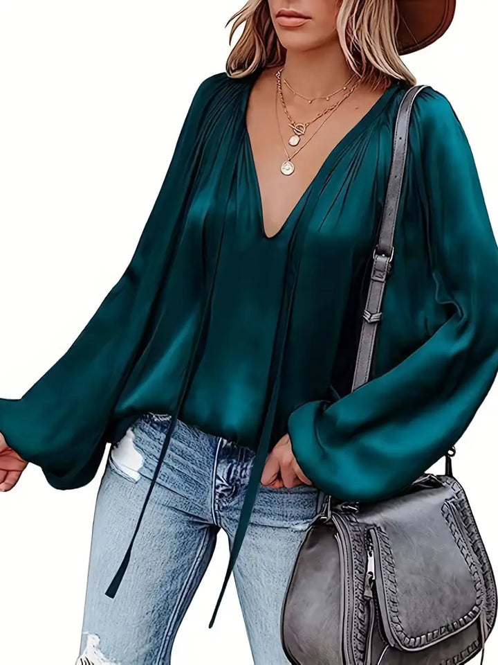 Chic Satin Blouse with Long Sleeves