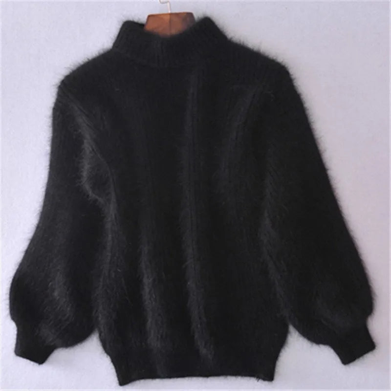 Women's fluffy turtleneck pullover sweater