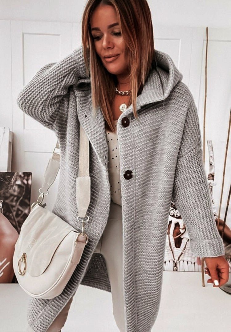 Women's cozy hooded knit cardigan