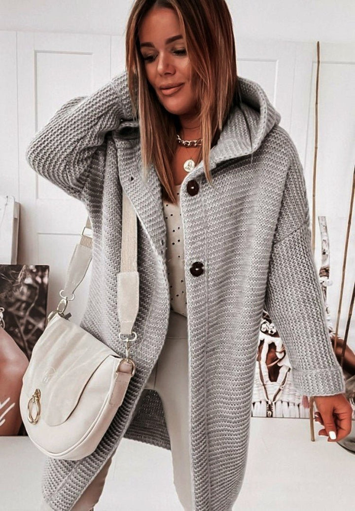 Women's cozy hooded knit cardigan