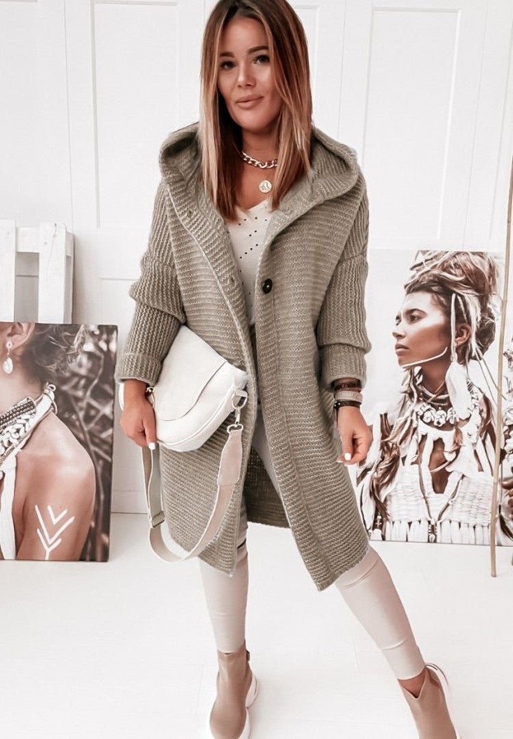 Women's cozy hooded knit cardigan
