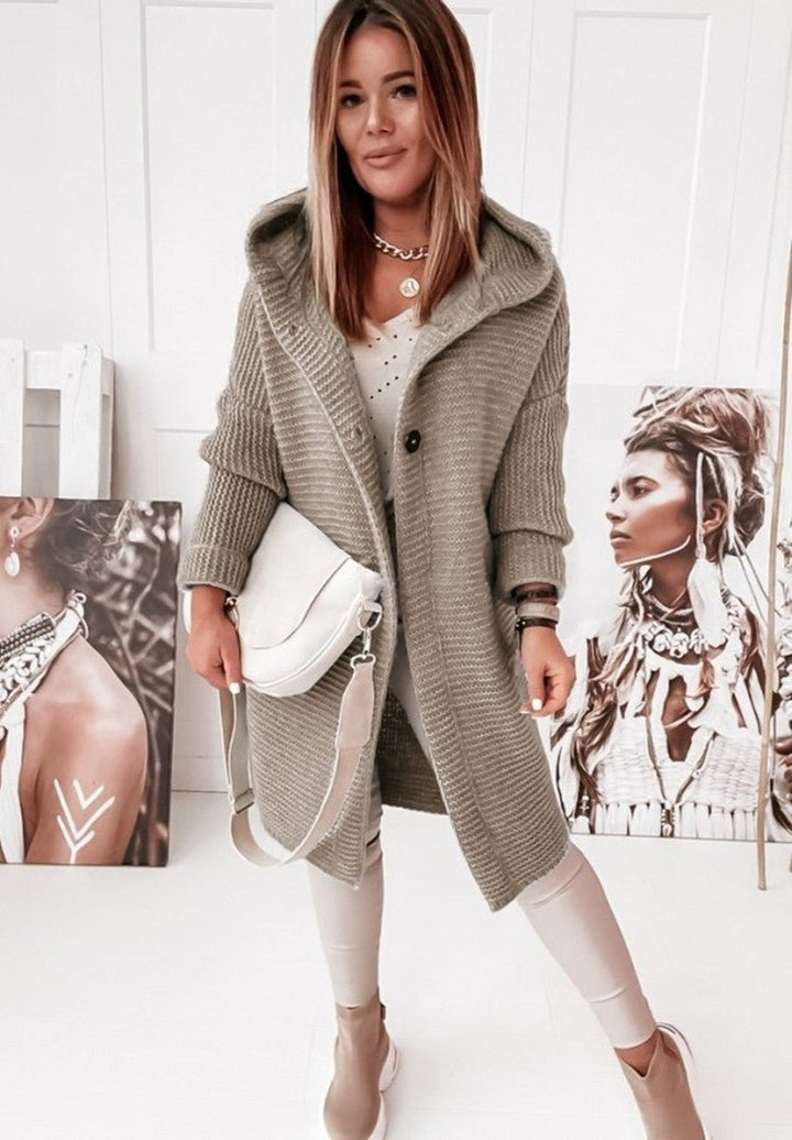 Women's cozy hooded knit cardigan