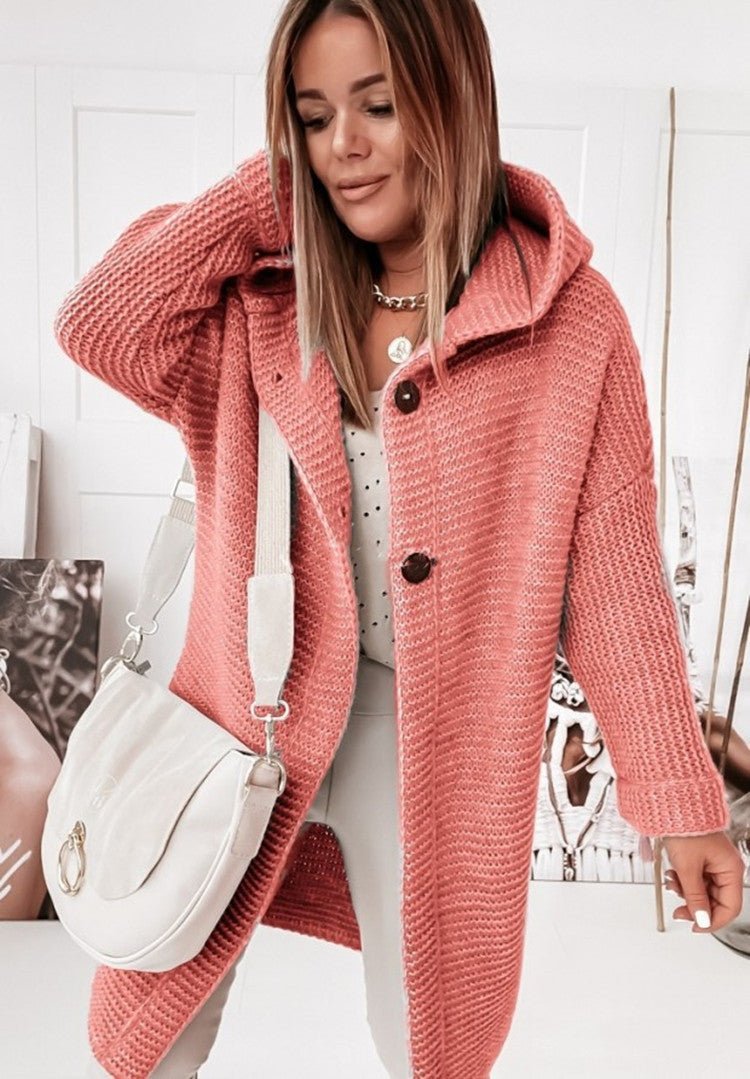 Women's cozy hooded knit cardigan