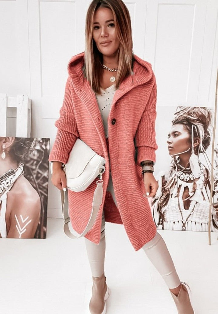 Women's cozy hooded knit cardigan