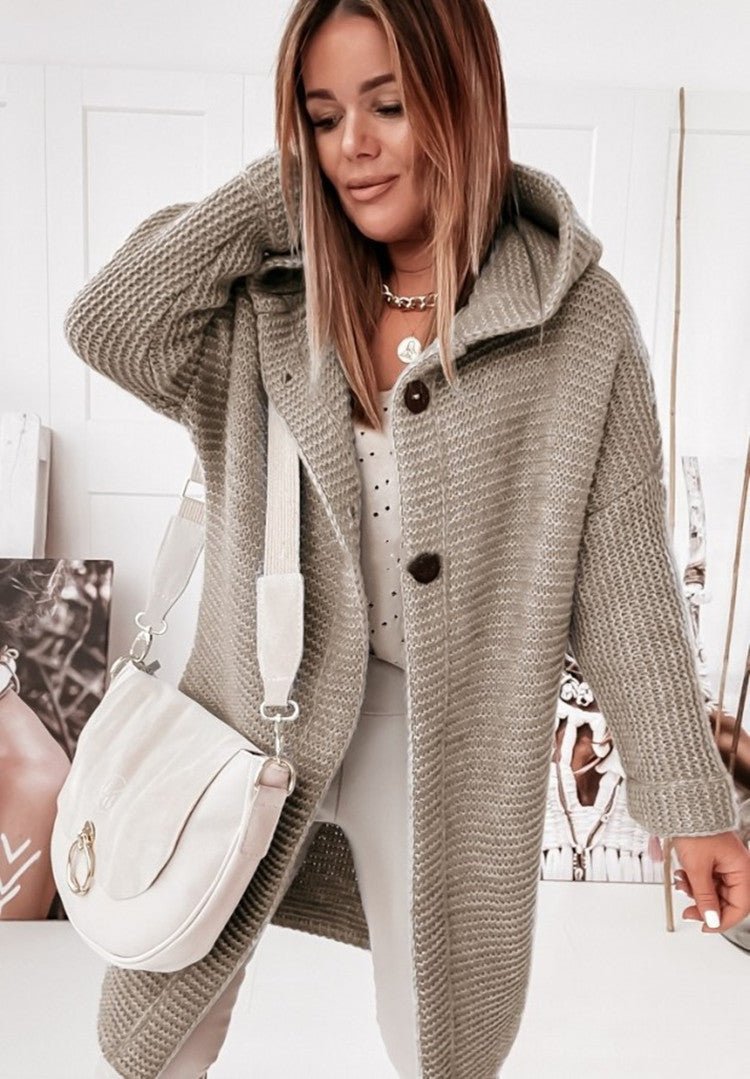 Women's cozy hooded knit cardigan