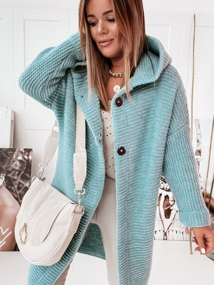 Women's cozy hooded knit cardigan