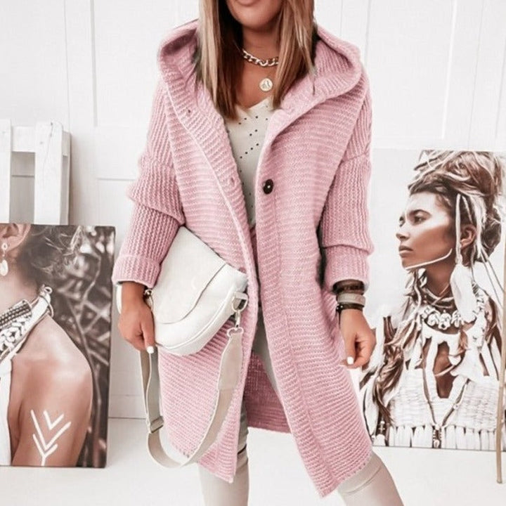 Women's cozy hooded knit cardigan
