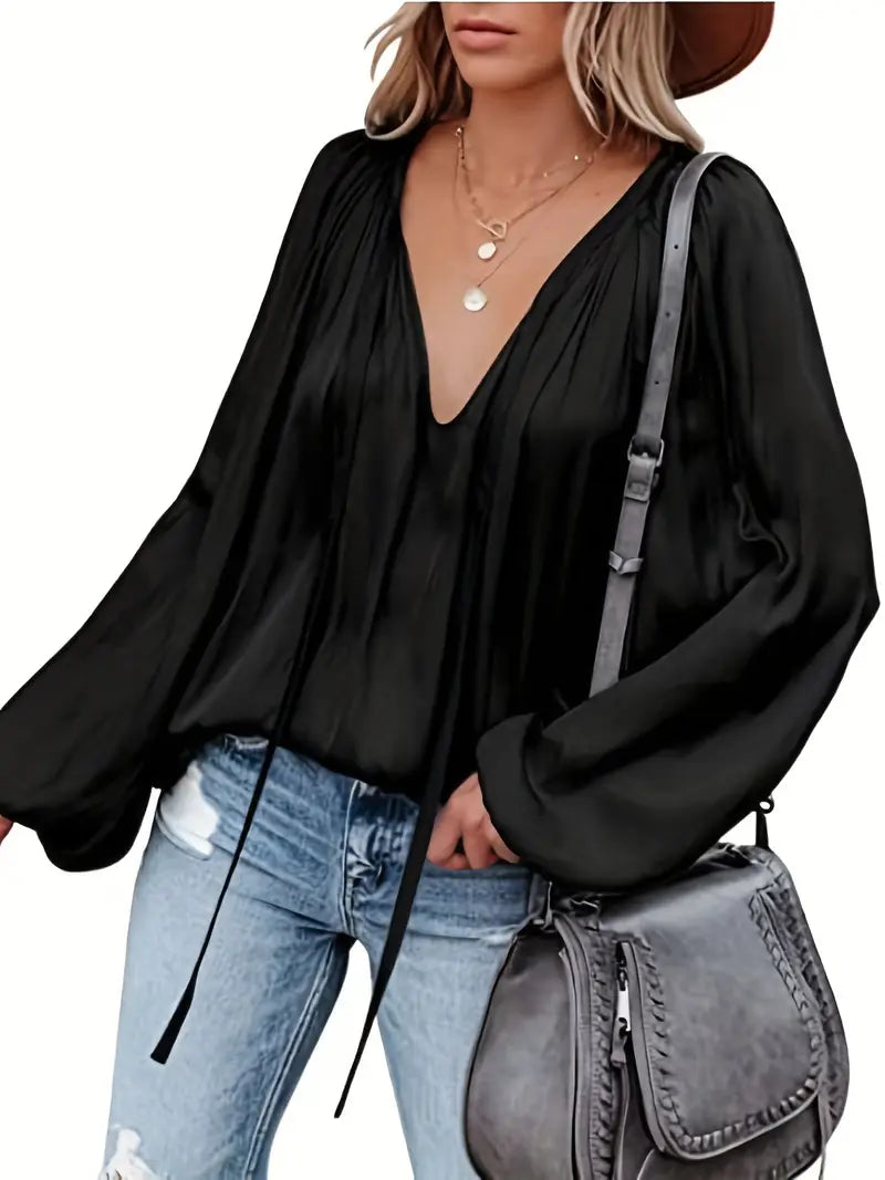 Chic Satin Blouse with Long Sleeves