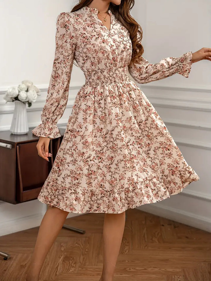 Elegant Women's Floral Dress with Shirred Waist