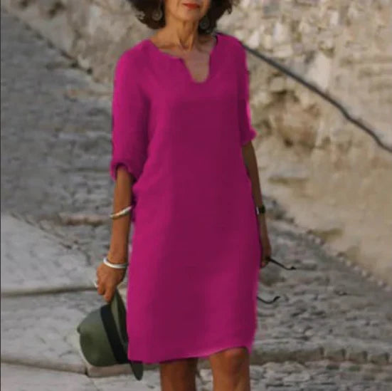 Women's V-Neck Dress with 3/4 Sleeves