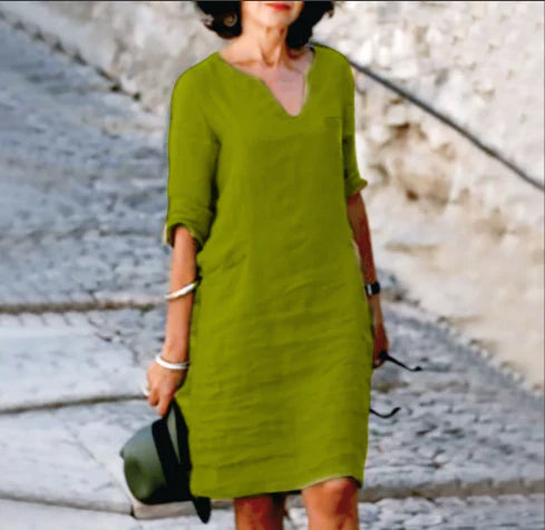 Women's V-Neck Dress with 3/4 Sleeves