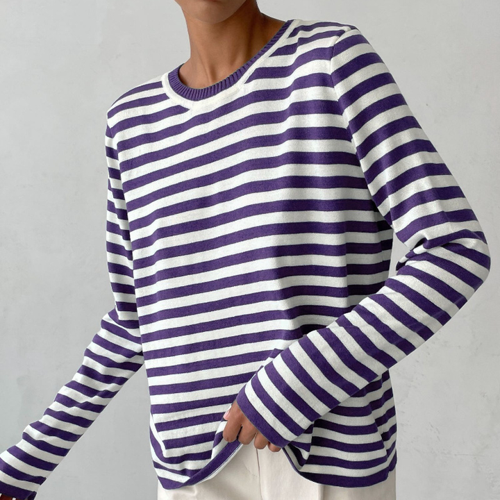 Women's striped crewneck long-sleeve top