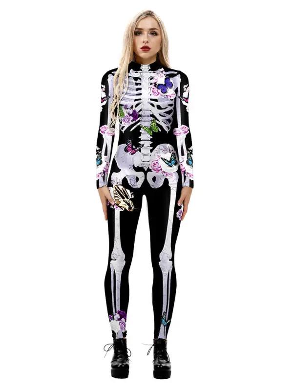 Halloween Skeleton Costume with Butterfly Print