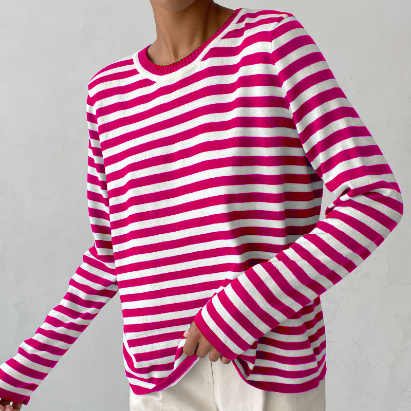 Women's striped crewneck long-sleeve top