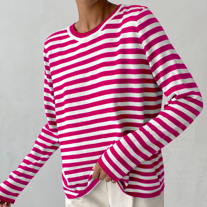 Women's striped crewneck long-sleeve top