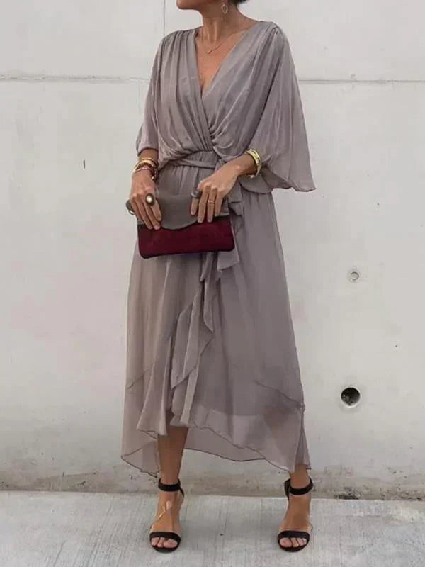 Elegant Silk V-Neck Dress for Women