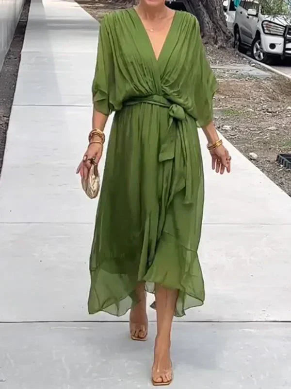 Elegant Silk V-Neck Dress for Women