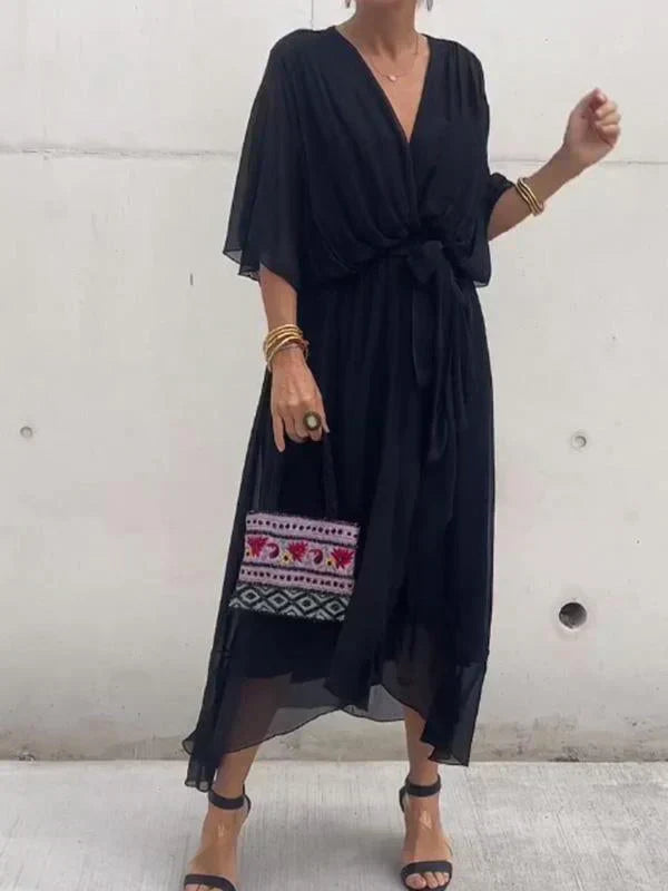 Elegant Silk V-Neck Dress for Women