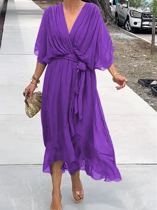 Elegant Silk V-Neck Dress for Women