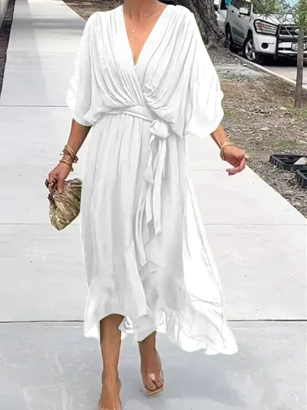 Elegant Silk V-Neck Dress for Women