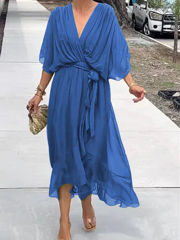 Elegant Silk V-Neck Dress for Women