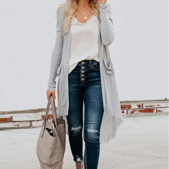 Women's Long Cardigan - Button-Up Design - Casual Chic - Layering Piece