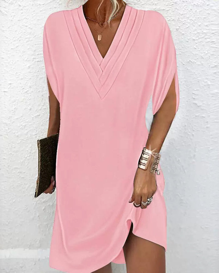 Elegant Solid Dress with Split Sleeves
