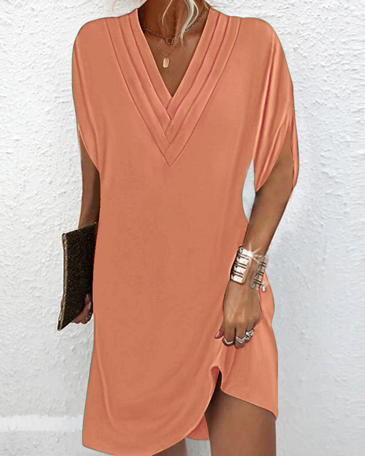 Elegant Solid Dress with Split Sleeves