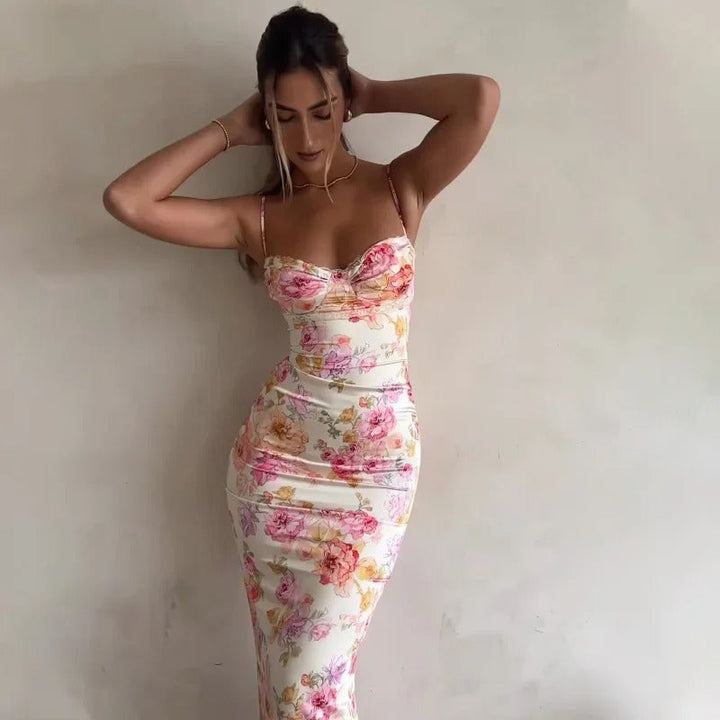 Elegant Floral Maxi Dress with Lace Trim